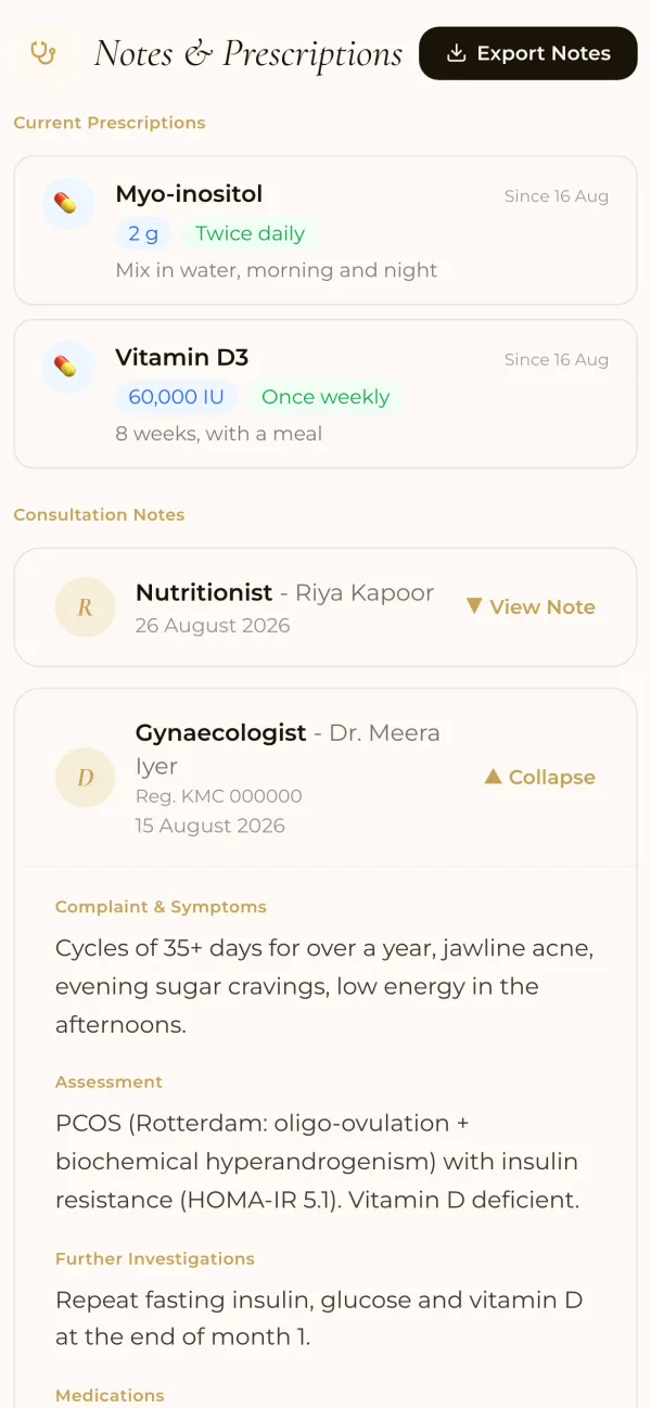Tvarvi app: notes and prescriptions from the care team
