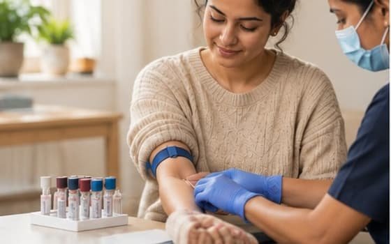 Young woman having an at-home PCOS blood sample collected